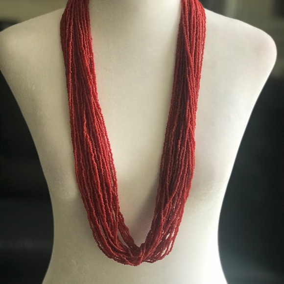 VINTAGE 1970s RARE American Indian Multi Strand Red Seed Bead Coral Necklace - Picture 5 of 16